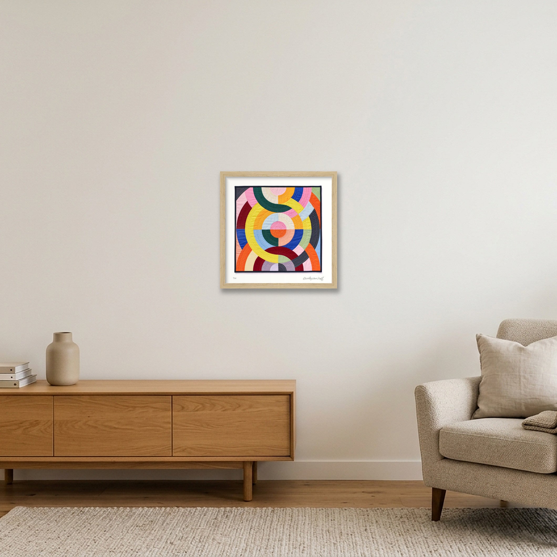 Concentric Grid — 30×30cm, 12×12" Oak Frame