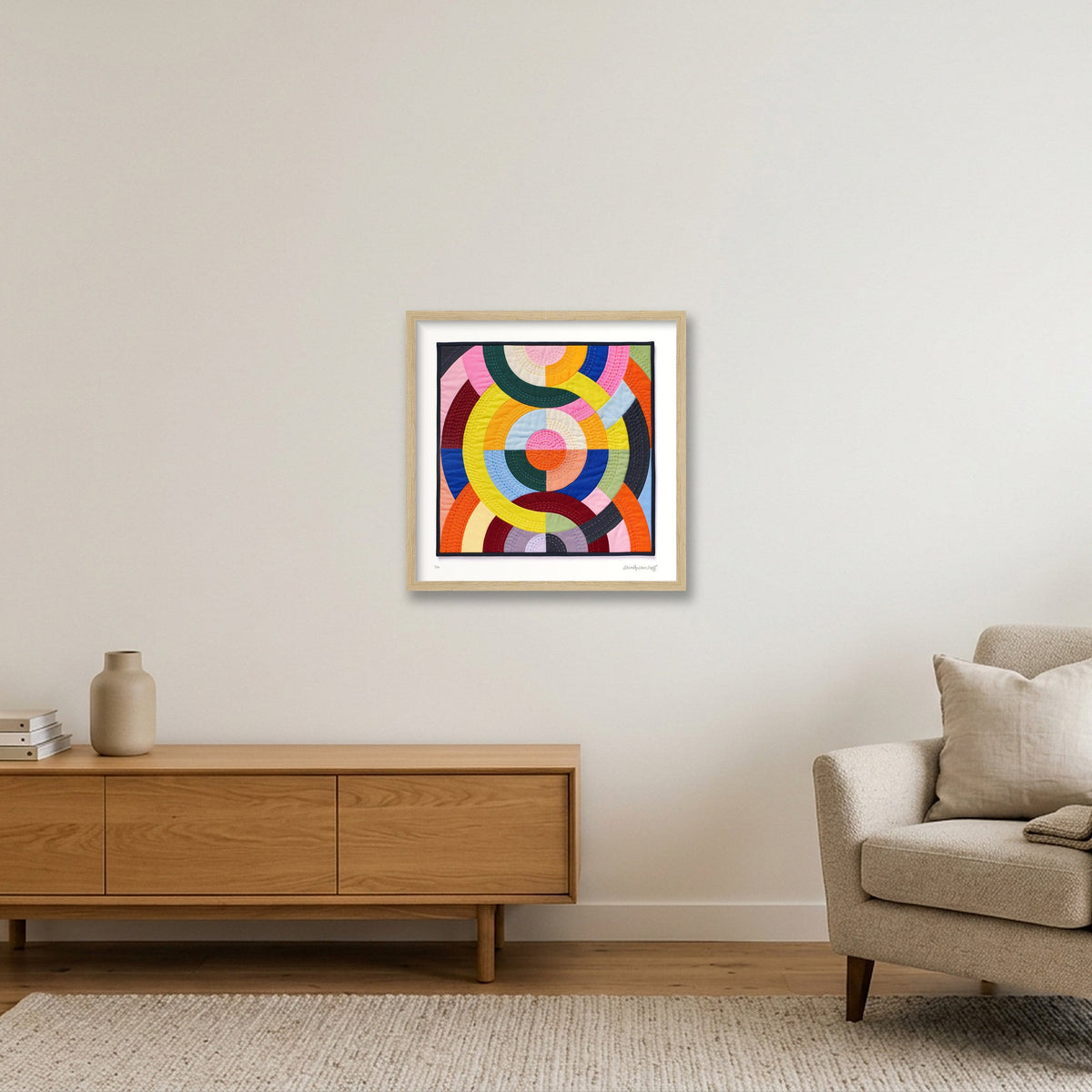 Concentric Grid — 40×40cm, 16×16" Oak Frame