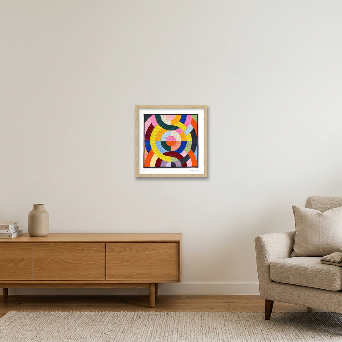 Concentric Grid — 30×30cm, 12×12" Oak Frame