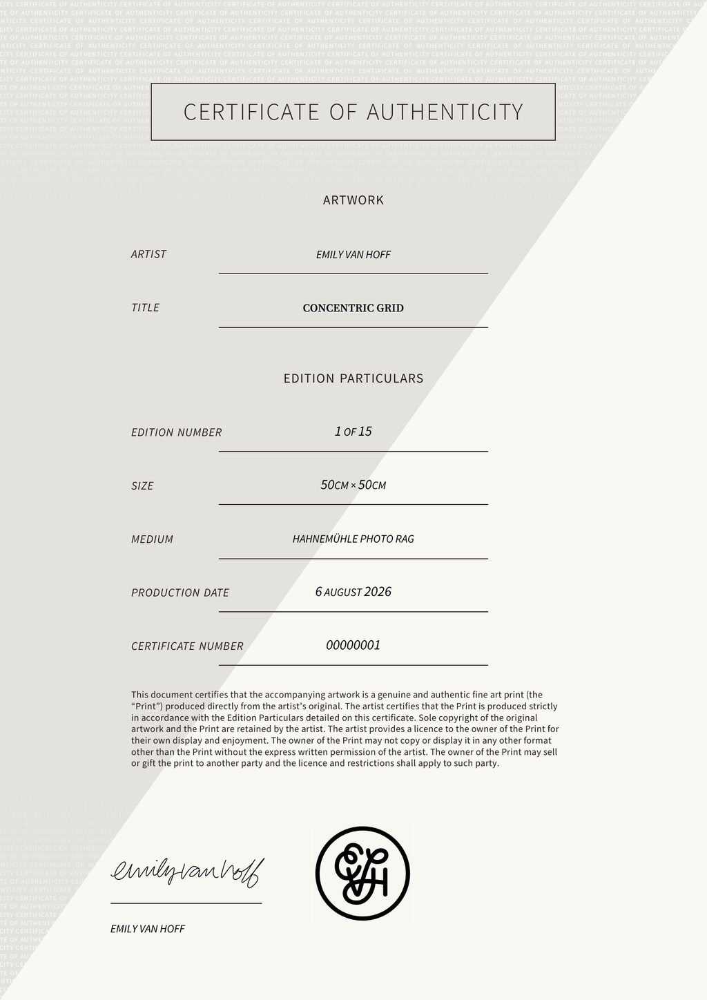 Concentric Grid — Certificate of Authenticity