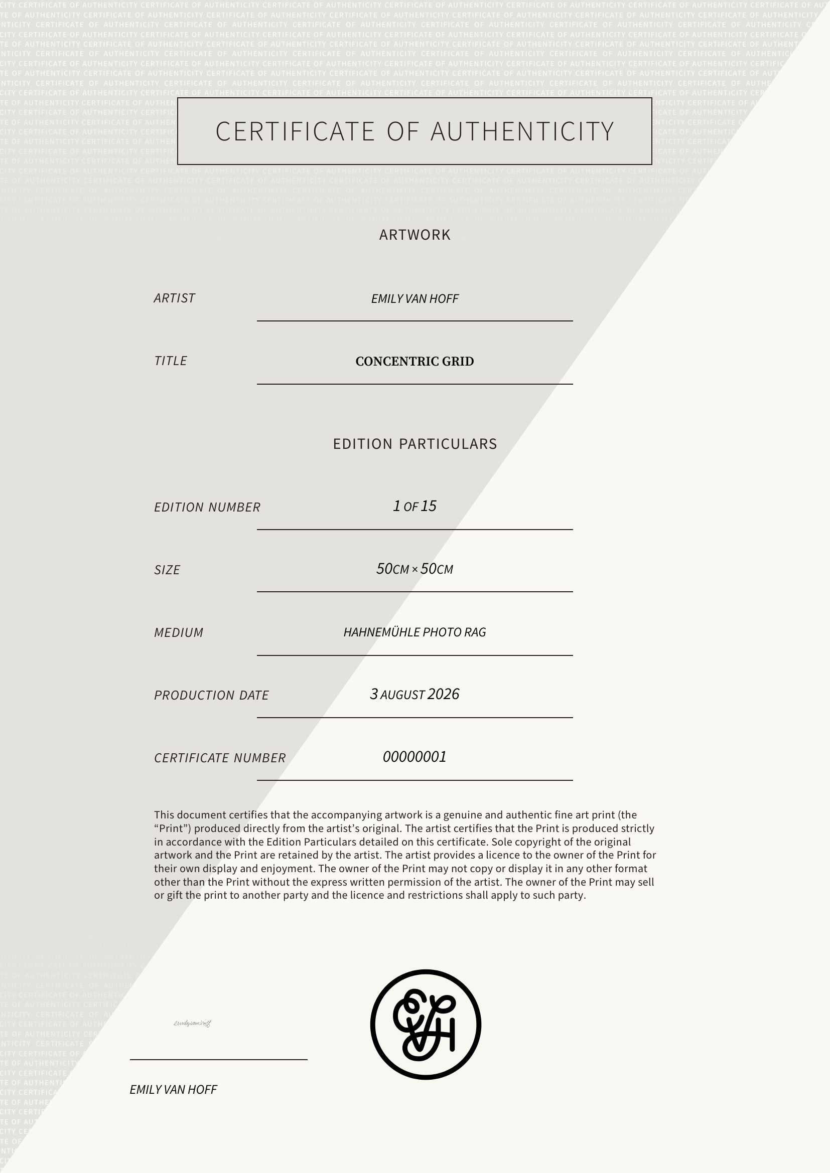 Concentric Grid — Certificate of Authenticity