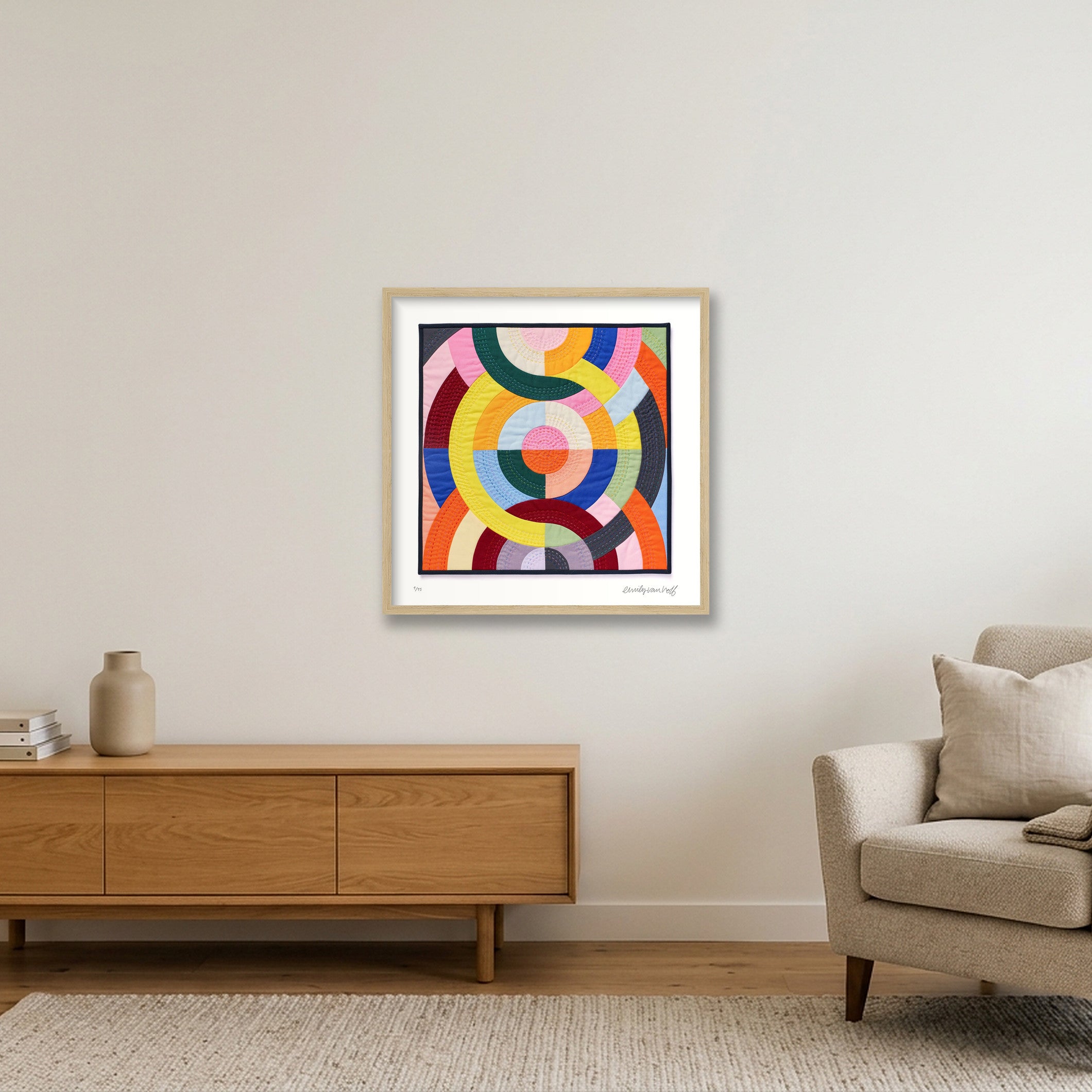 Concentric Grid — 50×50cm, 20×20" Oak Frame